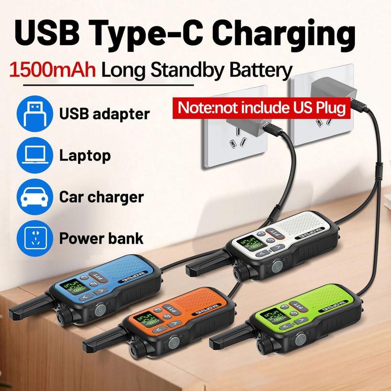 4PCS BAOFENG USB Rechargeable Long Range Mini Walkie Talkie NOAA UHF Type-C Charging Rechargeable Lightweight 22 FRS Upgrade 888s with Earphone Handheld Two Way Radio for Kids Adults Family Outdoor Sports Hunting Hiking Camping