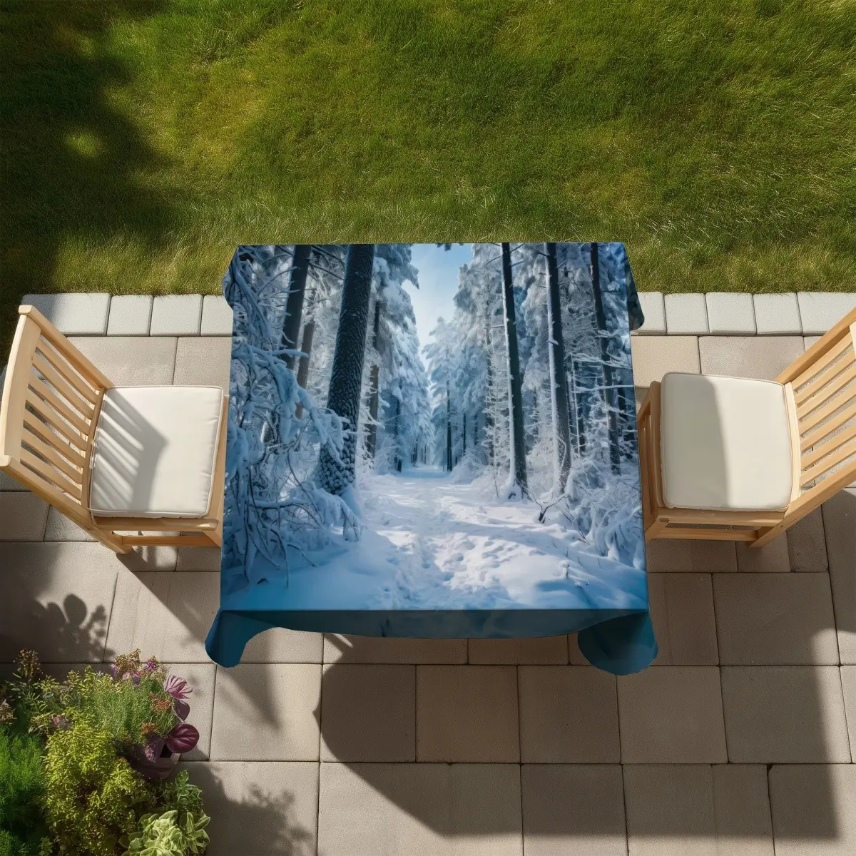 MWW C1TC58587QYXY6 Rustic Cold Forest White Linen Tablecloth, 58x58 in, Durable Stain-Resistant, Machine-Washable Indoor-Outdoor Kitchen Textile for Home Decor