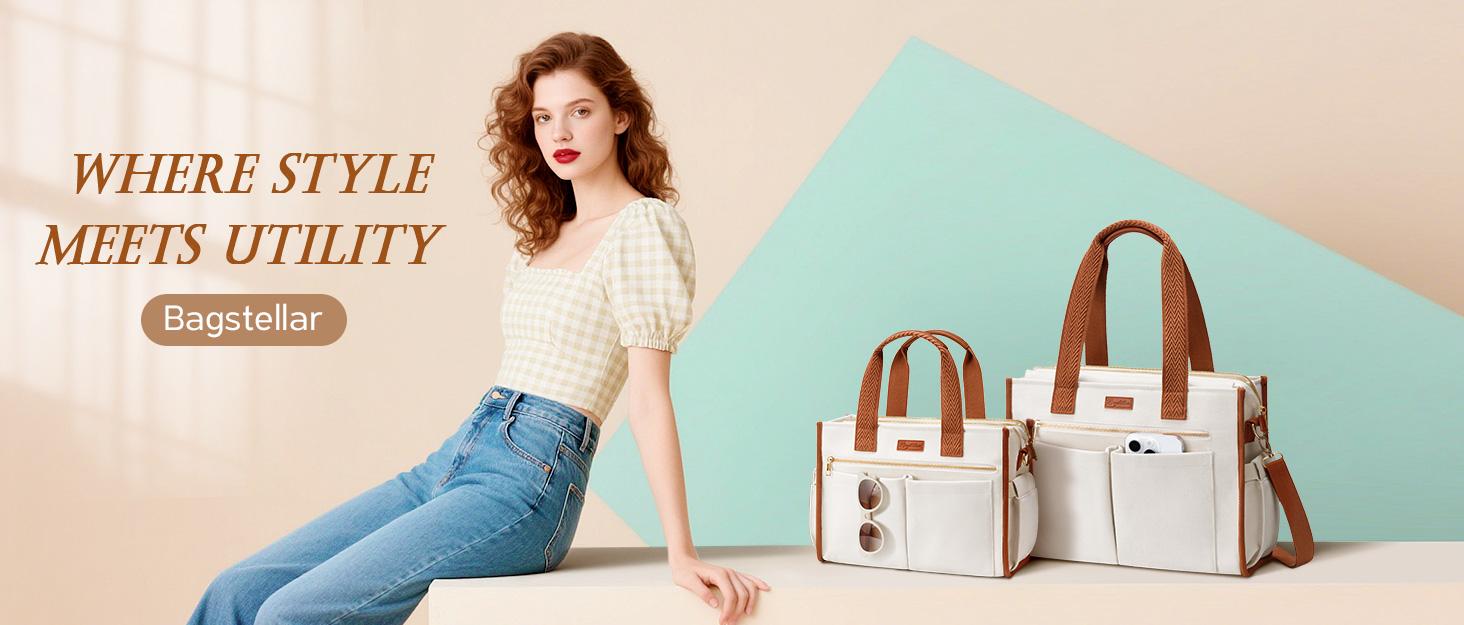 Bagstellar Canvas Tote Bag for Women, Large Work Travel Tote Bags With 9 Pocket & Zipper College Bible Laptop Bag Crossbody Handbag Bagstellar Canvas Tote Bag for Women, Large Work Travel Tote Bags With 9 Pocket & Zipper College Bible Laptop Bag Crossbody Handbag