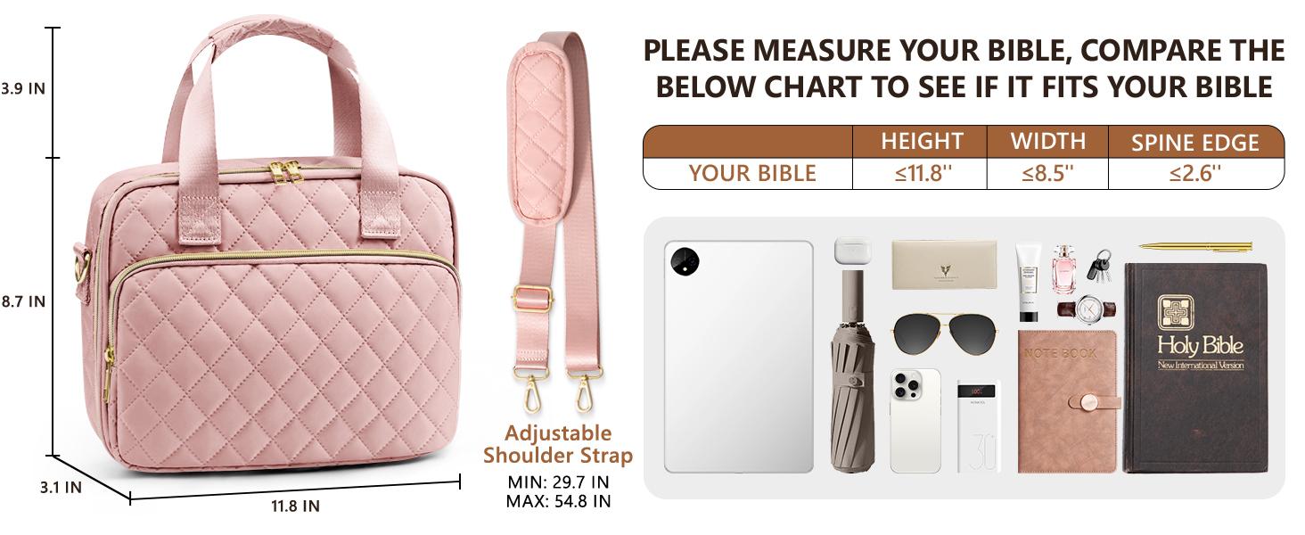 Bible Cover Case for Women, Large Bible Bag Bible Study Supplies Accessories Journaling Kit with Highlighters Tabs, Quilted Book Carrying Cases with Shoulder Strap, Easter Easter Christian Gifts for Women