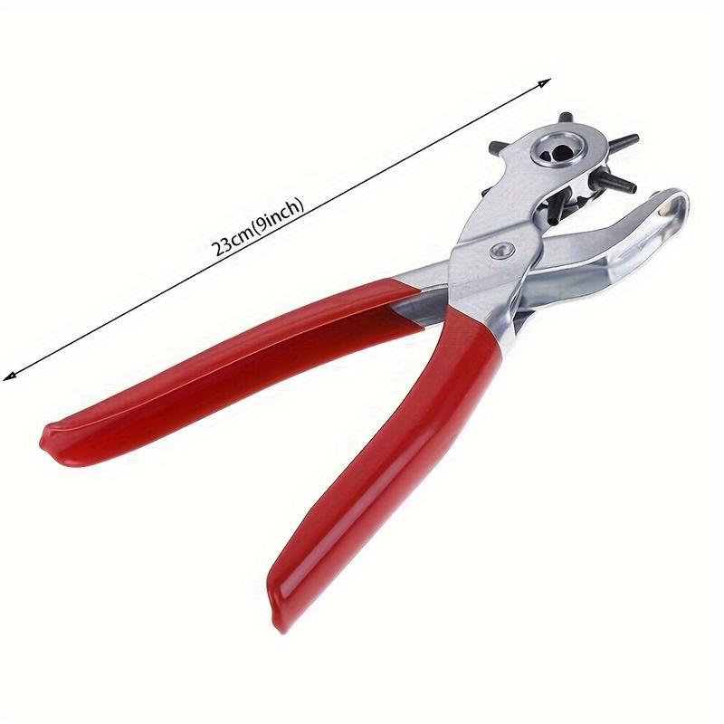1pc Manual Rotary Belt Punch Perforator - Adjustable Multi-Functional Eye Punch Tool with Ergonomic Red Handles for Sewing, Bag Setting, Watch Belt & Faux Leather Crafting - Belt Punch Hole Tool, Sewing Accessory