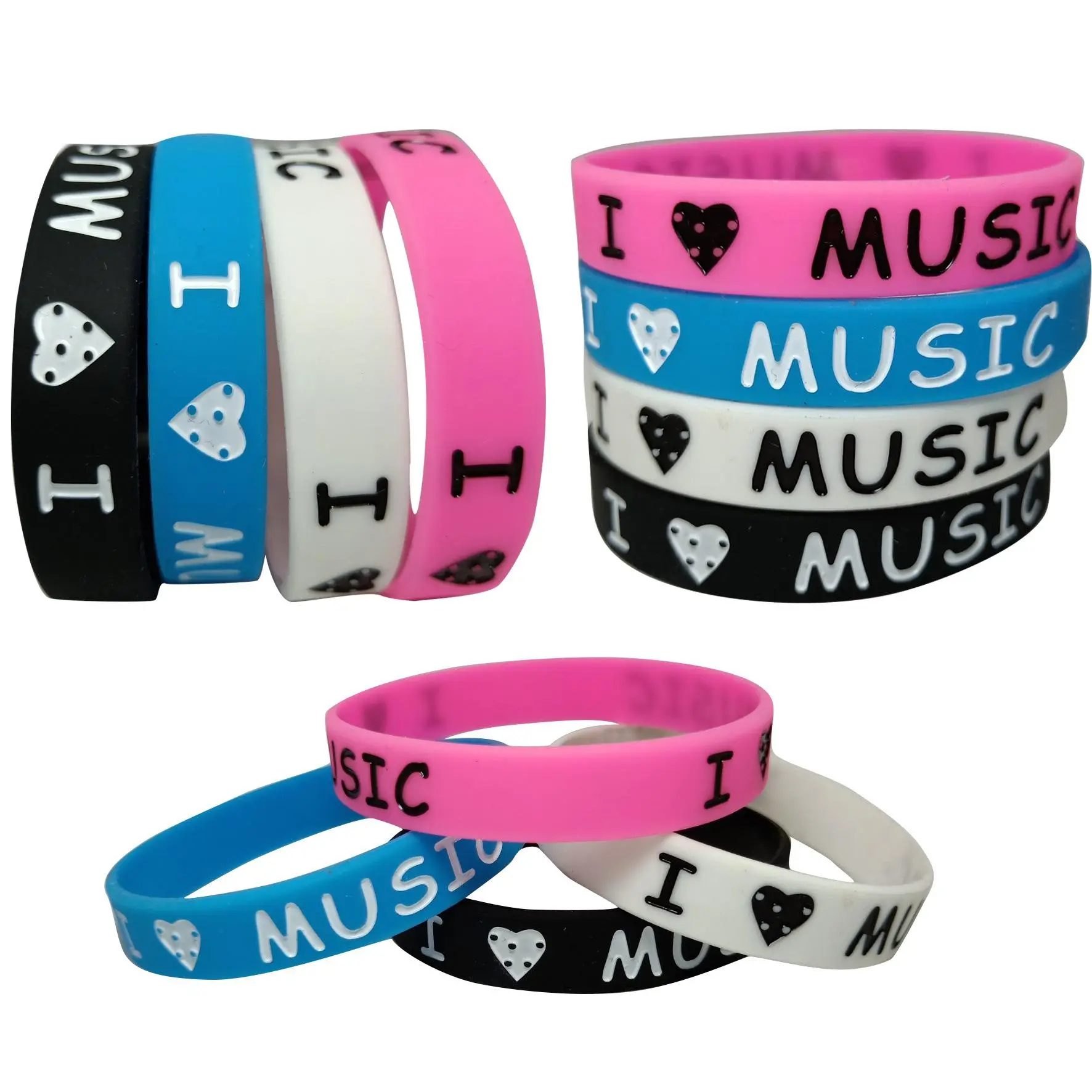 1Pc New Ink Filled I Love Music Silicone Wristband for Rock Music Fans Rubber Bracelets &Bangles Women Men Jewelry Gift