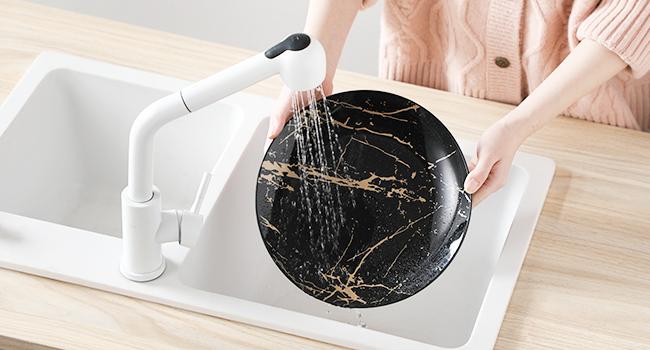 Plates and Bowls Sets for 4, Black Dinnerware Sets 16 Piece Gold Splash Glaze Round Dish Set, LOVECASA Porcelain Plate Set with Mugs Dishwasher Microwave Safe