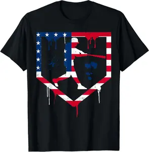 Baseball Drip American Flag Bat 4th of July Patriotic Boys T-Shirt - Crewneck Men Women Youth Boys Girl T-shirt Cotton Fabric