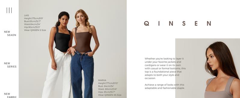 【Runs Small】QINSEN Women's Square Neck Sleeveless Double-Layer Tank Tops Basic Tight T Shirts short