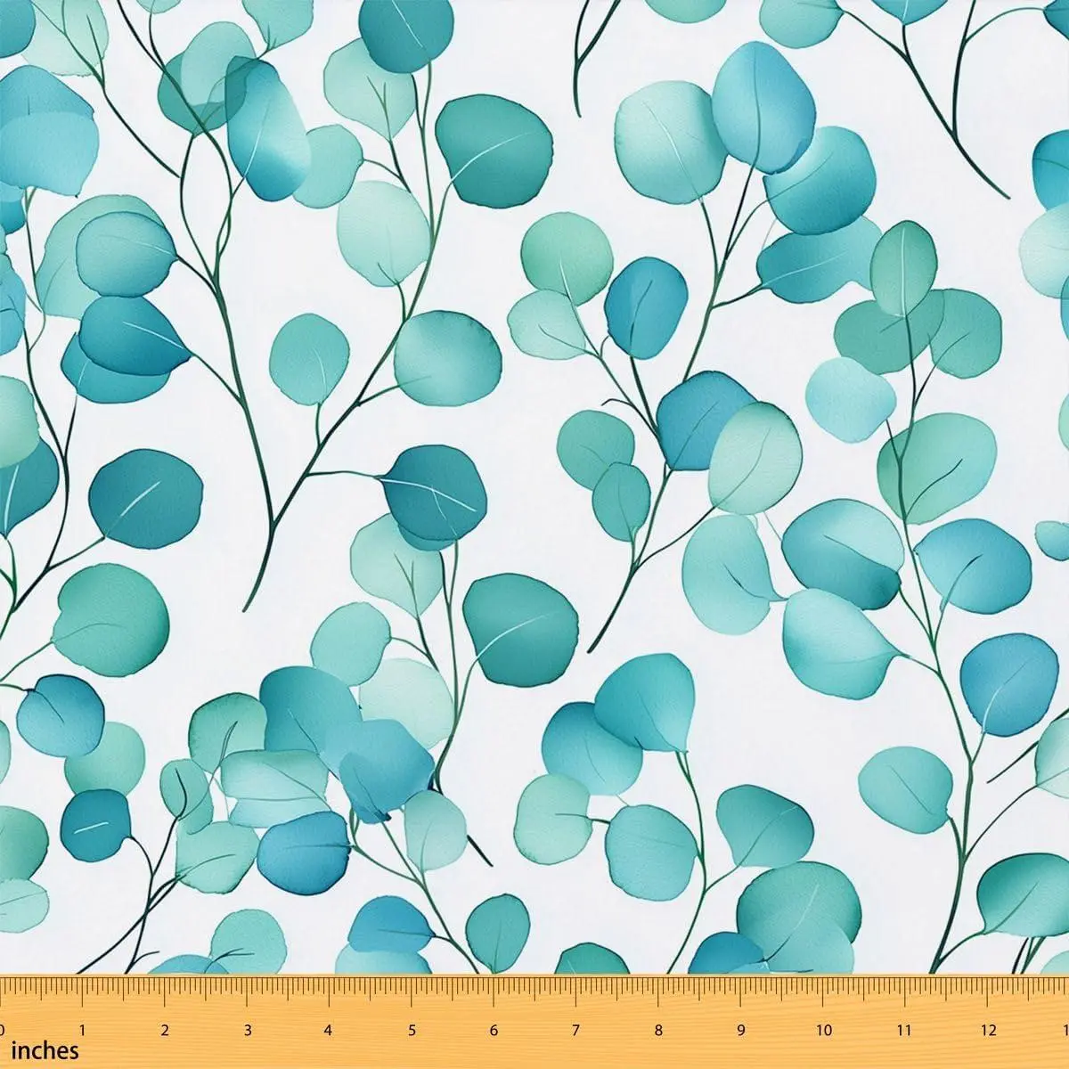Feelyou Teal White Polyester Waterproof Botanical Print Eucalyptus Leaves Fabric by the Yard, Upholstery & Decorative Fabric for Home Décor, Indoor/Outdoor Leaf & Branch Use