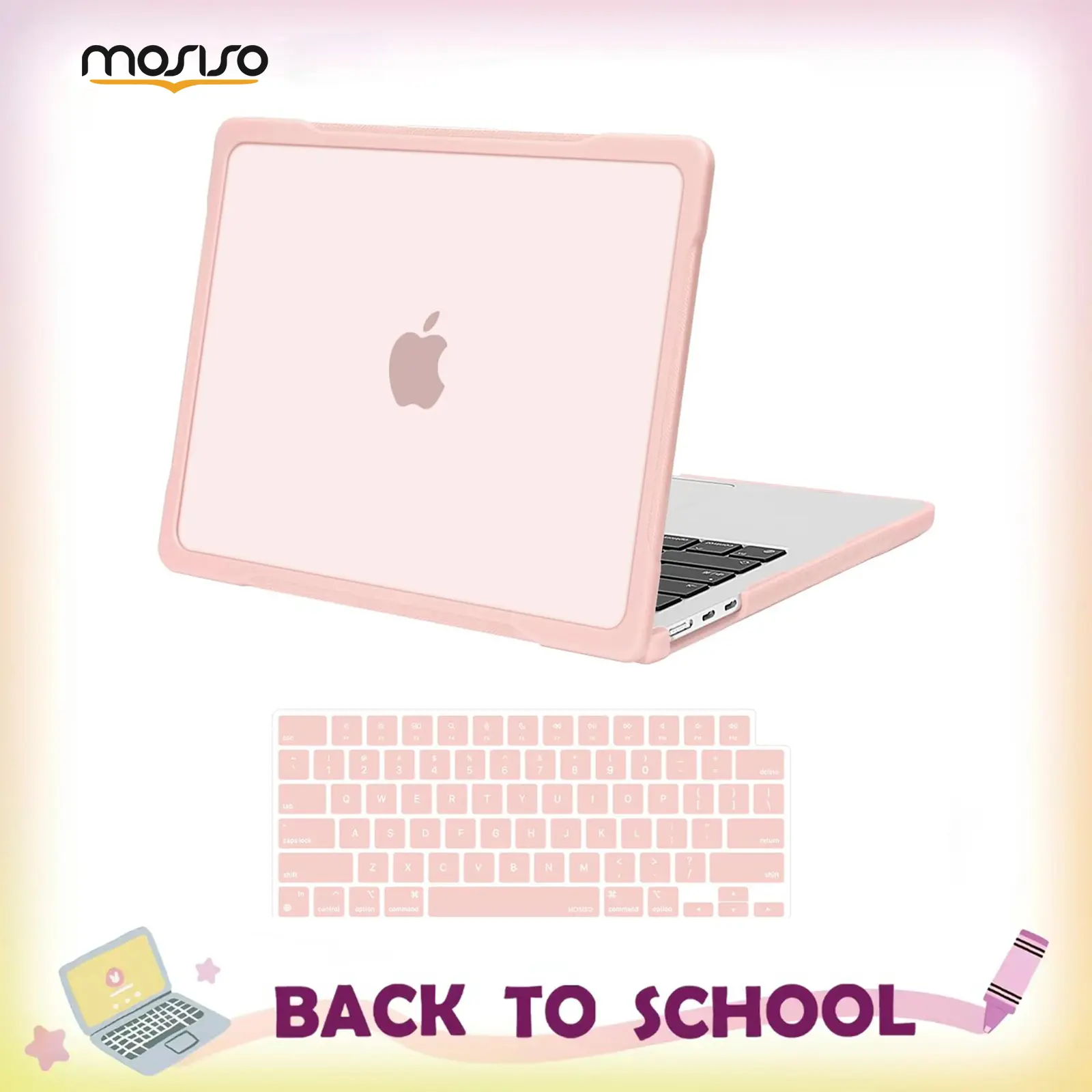 MOSISO Polycarbonate Plastic Laptop Case Kit - 2-in-1 Shockproof Crack-Resistant Hard Case with Soft Flexible TPU Bumper, Vent, Water Resistant Keyboard Cover for MacBook Air 13in (M5-2026, M4-2025, M3-2024, M2-2022-2023; A3449, A3240, A3113, A2681)