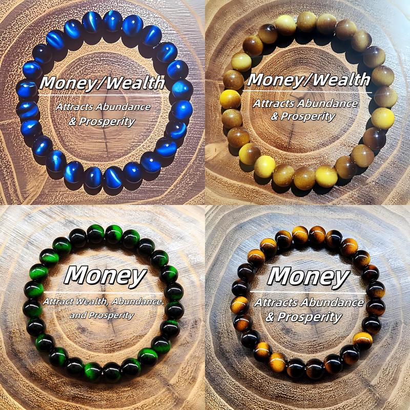 4 Pcs Bohemian Colorblock Beaded Bracelet Set – Citrine, Tiger Eye, Malachite & Crystal | Elegant Fashion Jewelry for Banquet, Party, Daily Wear & Lucky Attraction Gifts for Her