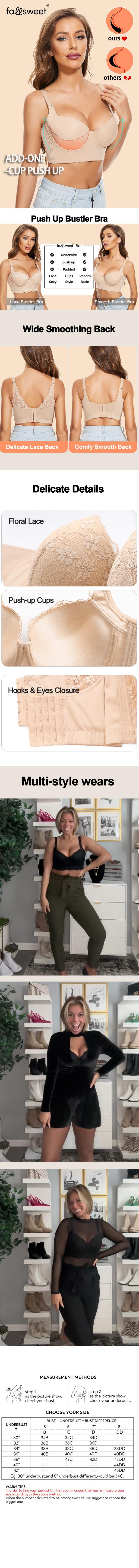 FallSweet Lace Push Up Bras for Women Corset Top Bustier Padded Underwire Bras