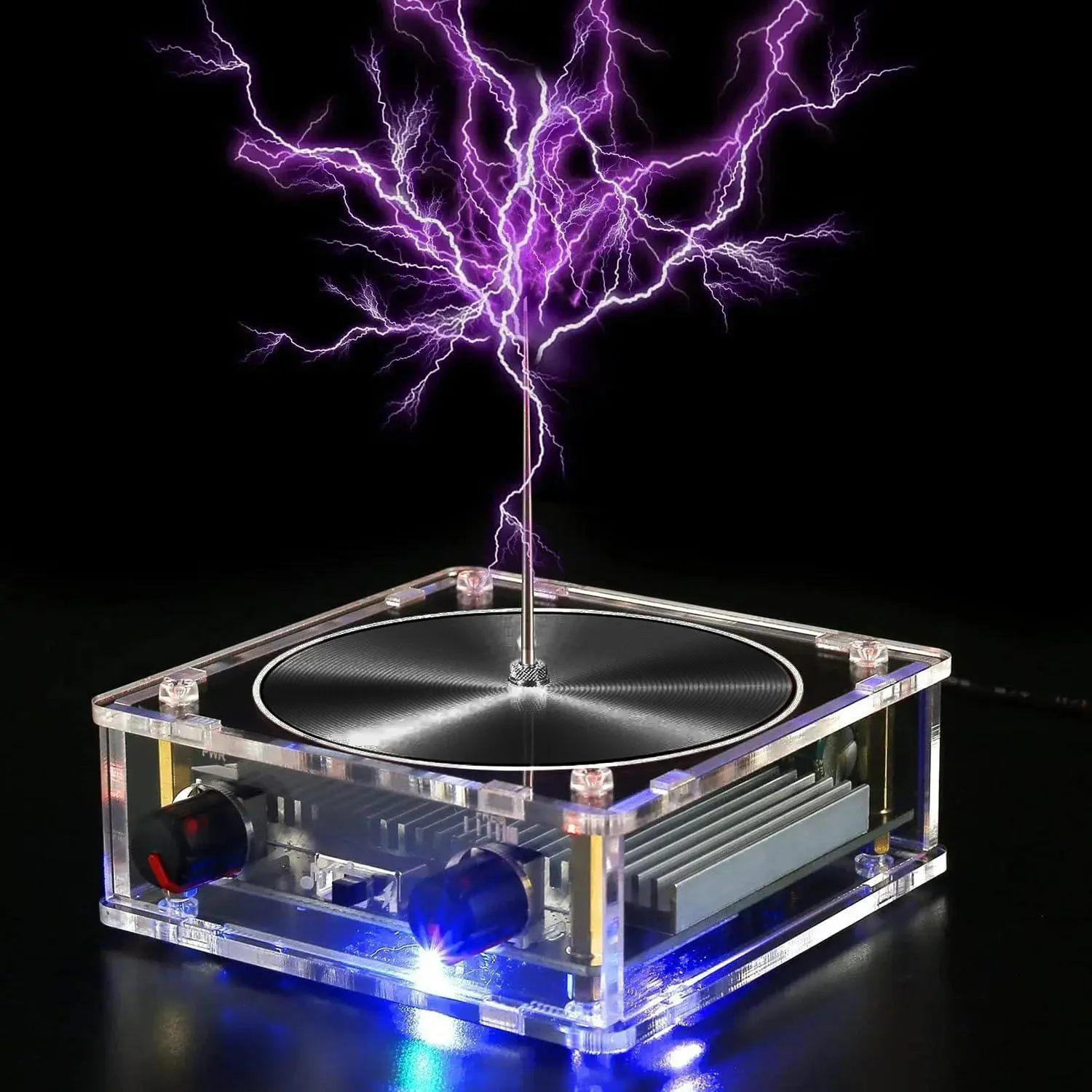 Music Tesla Coil Plasma Speaker Night Light - Neon Lights, Touch Control Interactive, Sound Reactive, Adjustable Smartphone Audio Adapter, Whimsical Room Decor, Man Cave Accessory, AC Power Adapter, Bulb Included, Boy Gifts for Gaming Setup