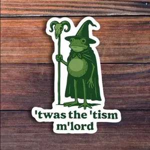 5/10 Sheets of Frog Wizard 'Twas the 'Tism m'lord' Decals, Computer Phone Stickers, Fun Reusable Witch Frog in Green Wizard Costume with Expressive Eyes, for Halloween, Birthday Party Gifts, Laptop And Scrapbook Decorations