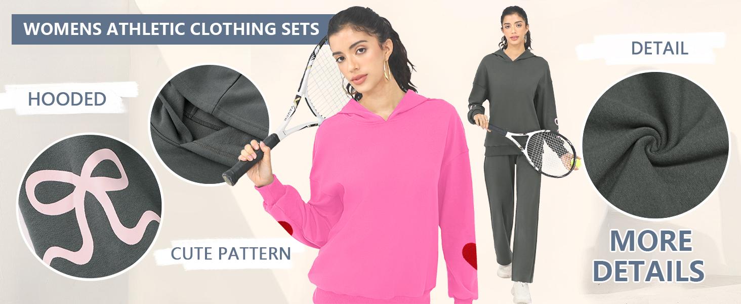 ETCYY NEW Women's 2 Piece Lounge Sets-Bow Trim Print Hoodie & Wide Leg Sweatpants Comfort Set,Bonney Bow Detail,Fall Oversized Sweatshirts,Fitted Long Sleeve Tracksuit,Basic Loungewear,Camo Hoodie,Cute Clothes,Sweatsuit Outfits TikTokShopHolidayHau