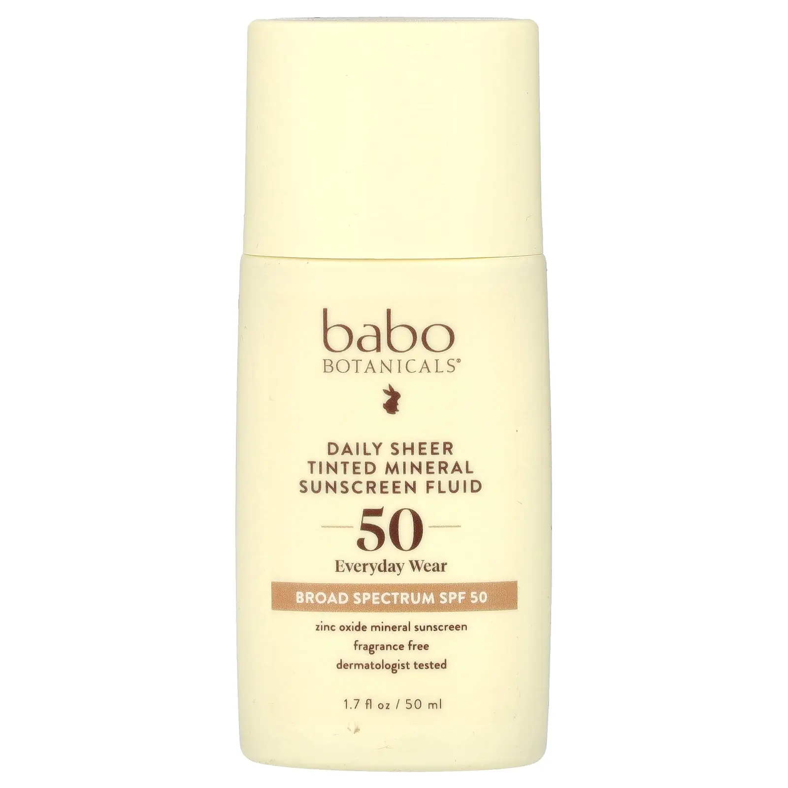 Babo Botanicals Daily Sheer Tinted Mineral Sunscreen Fluid, SPF 50, Fragrance Free, 1.7 fl oz (50 ml) | HSA/FSA Eligible