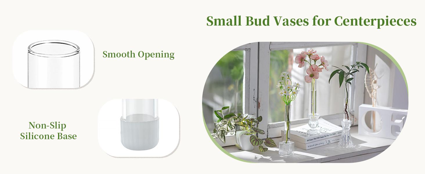 Glass Bud Vase for Flowers: Clear Small Vases for 22mm Candlestick Taper Candle Holders - 5.9" Skinny Table Centerpieces with Silicon Case for Tablescapes, Wedding Gift and Home Decor Glass Bud Vase for Flowers: Clear Small Vases for 22mm Candlestick Taper Candle Holders - 5.9" Skinny Table Centerpieces with Silicon Case for Tablescapes, Wedding Gift and Home Decor