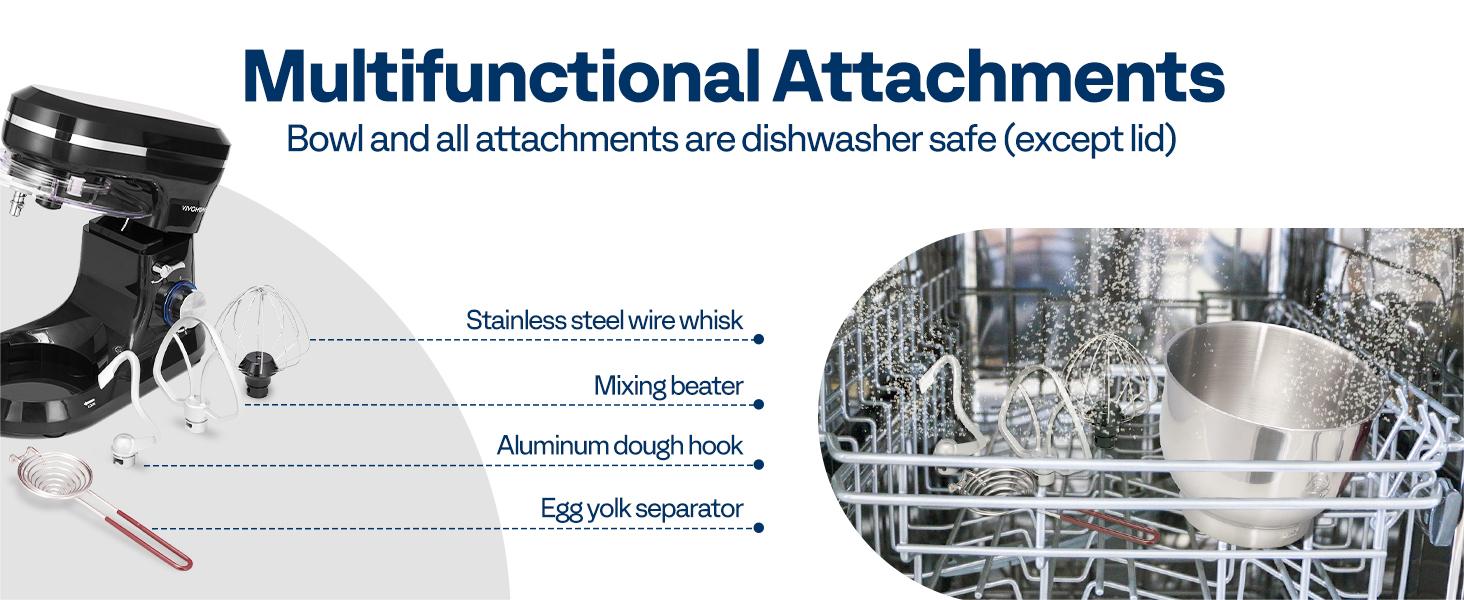 VIVOHOME Multifunctional Stand Mixer, Kitchen Electric Blender, Household Food Mixer for Baking, Bread, and Cakes, with Dough Hook, Beater, Whisk, and Splash Guard