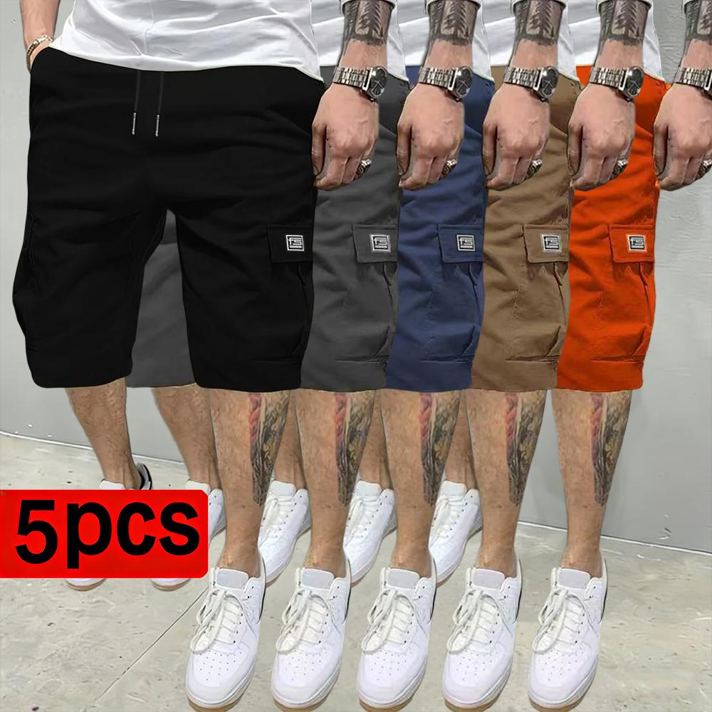 5-Pack men's tooling shorts, summer trendy casual shorts, multi-pocket design, fabric wear-resistant, ball-free, durable, tear-resistant, comfortable and breathable, fashionable and versatile Athletic Activewear