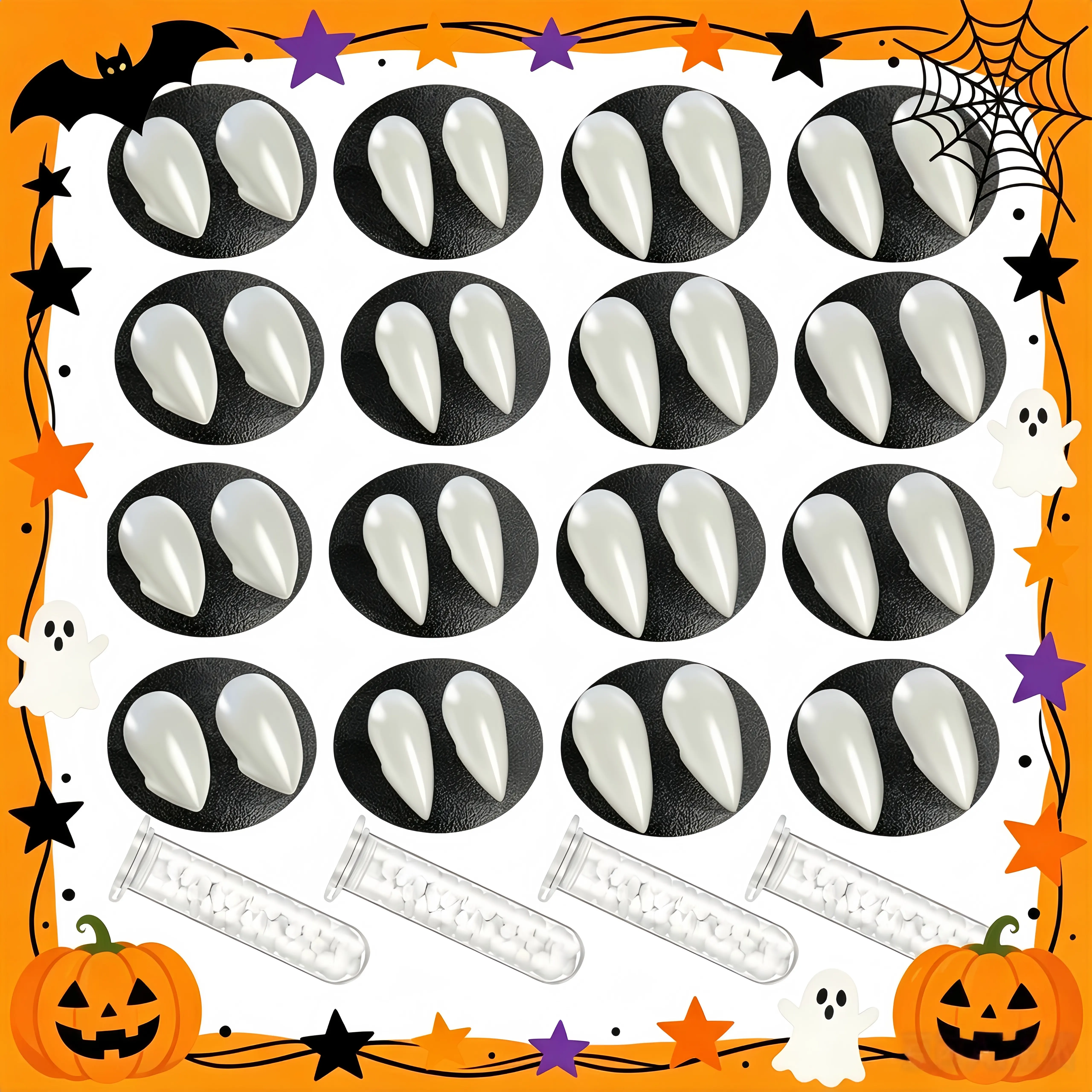 Unisex PVC Plastic Vampire Fangs, 4-Size Spooky Reusable Cosplay Props, Halloween Party DIY Accessories with Adhesive