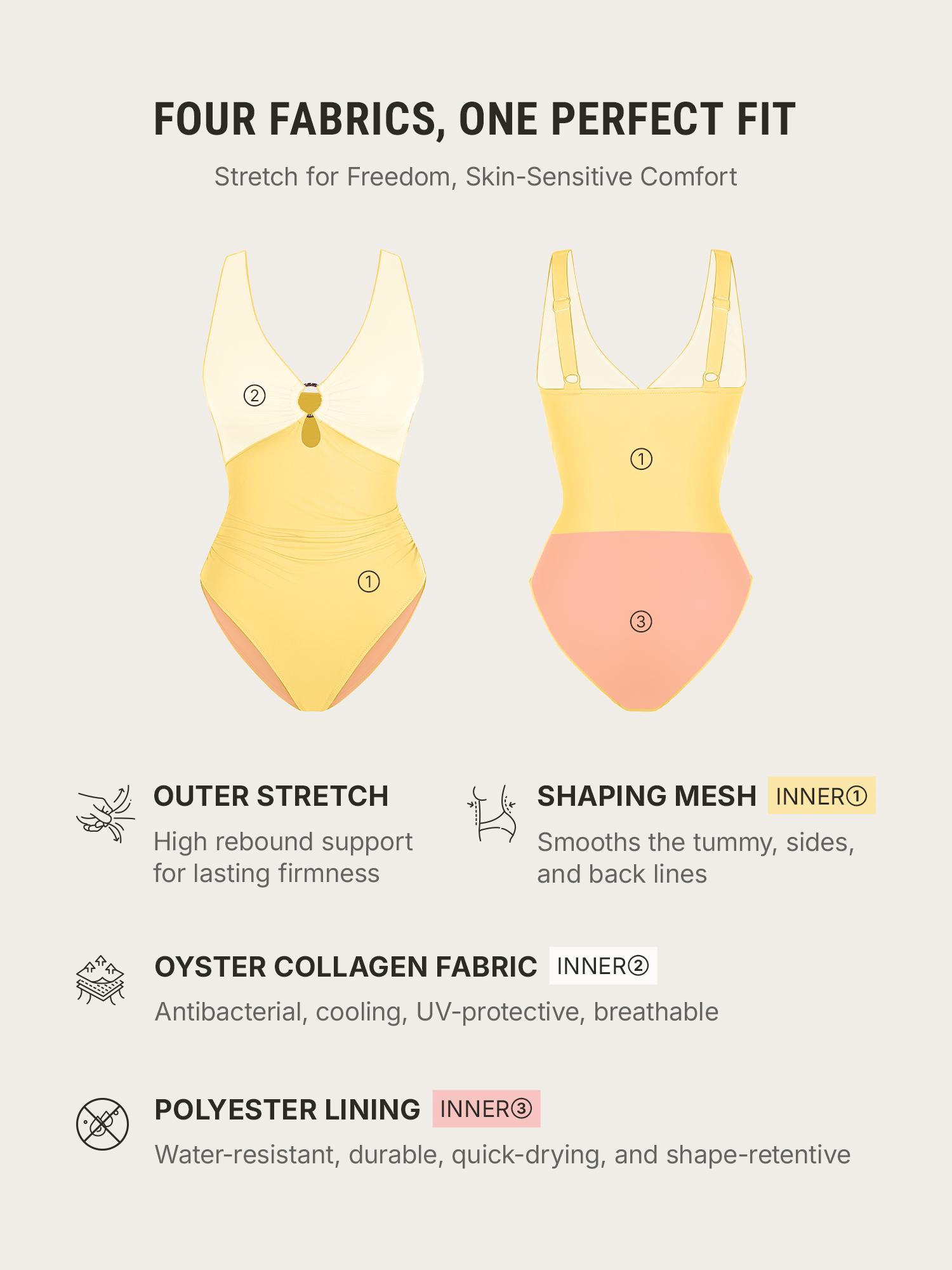 FeelinGirl One Piece Swimsuit Tummy Tucking Bathing Suit Swimwear Plus Size Plain Color High Cut with Removable Pads Summer New Arrivals