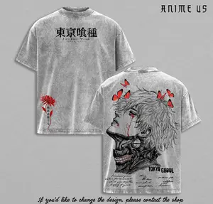 Ken Kaneki "The Masked Ghoul" Tee Tokyo Ghoul Anime Shirt Washed Manga Washed Heavy Cotton T-shirt Gift For Anime Fans Streetwear Unisex Tee.