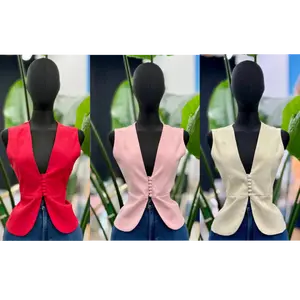 Chic Black Buttoned Tailored Vest Top | Sleek V-Neck Statement Piece