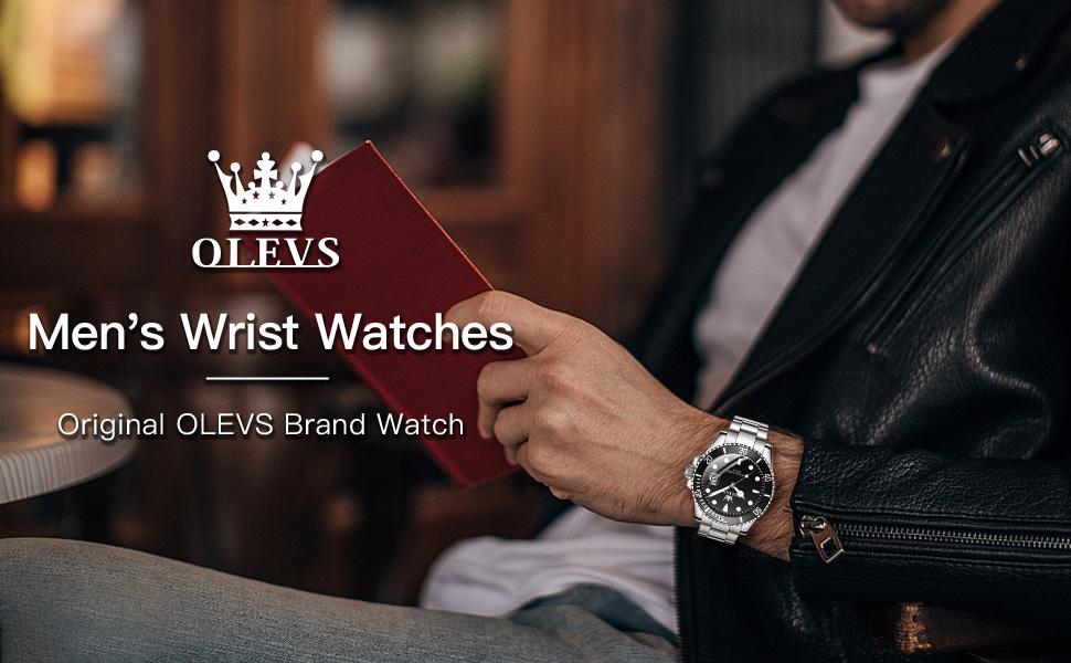 OLEVS Men's Stainless Steel Chronograph Watch, Large Face Gold Blue Silver Black Tone Easy-to-Read Analog Quartz Watch