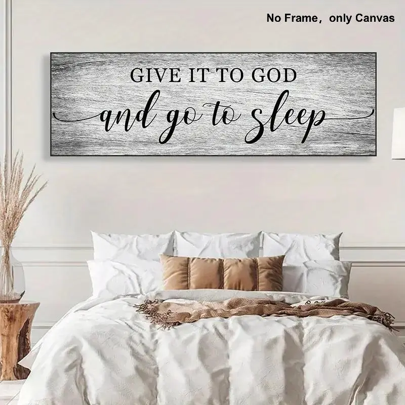 Give It To God and Go To Sleep Canvas Wall Art without Frame, Unframed Art Print, 1 Count Modern Encouragement Letter Wall Art, Wall Decor for Home Living Room Bedroom, Poster, Wall Decoration