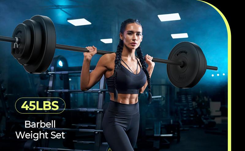 Barbell Weight Set for Lifting, 45 LB Weight Bar Set with Adjustable Free Weights for Workout Bar for Exercise in Home Gym