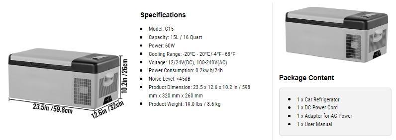 VEVOR 12 Volt Refrigerator with APP Control, Portable Mini Car Fridge w/ -4℉-68℉ Cooling Range & 12/24V DC & 110-240V AC Electric Compressor Cooler For Camping, Road Trip, Travel, Outdoor and Home Use