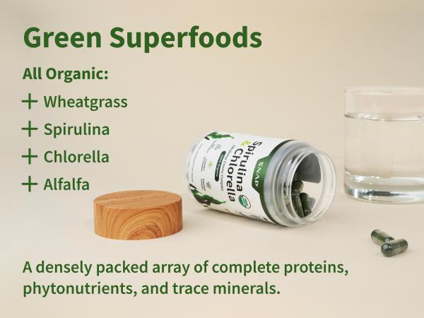 Snap Supplements - Spirulina + Chlorella - 30 Servings - Natural Supplement Capsules Healthcare Edible