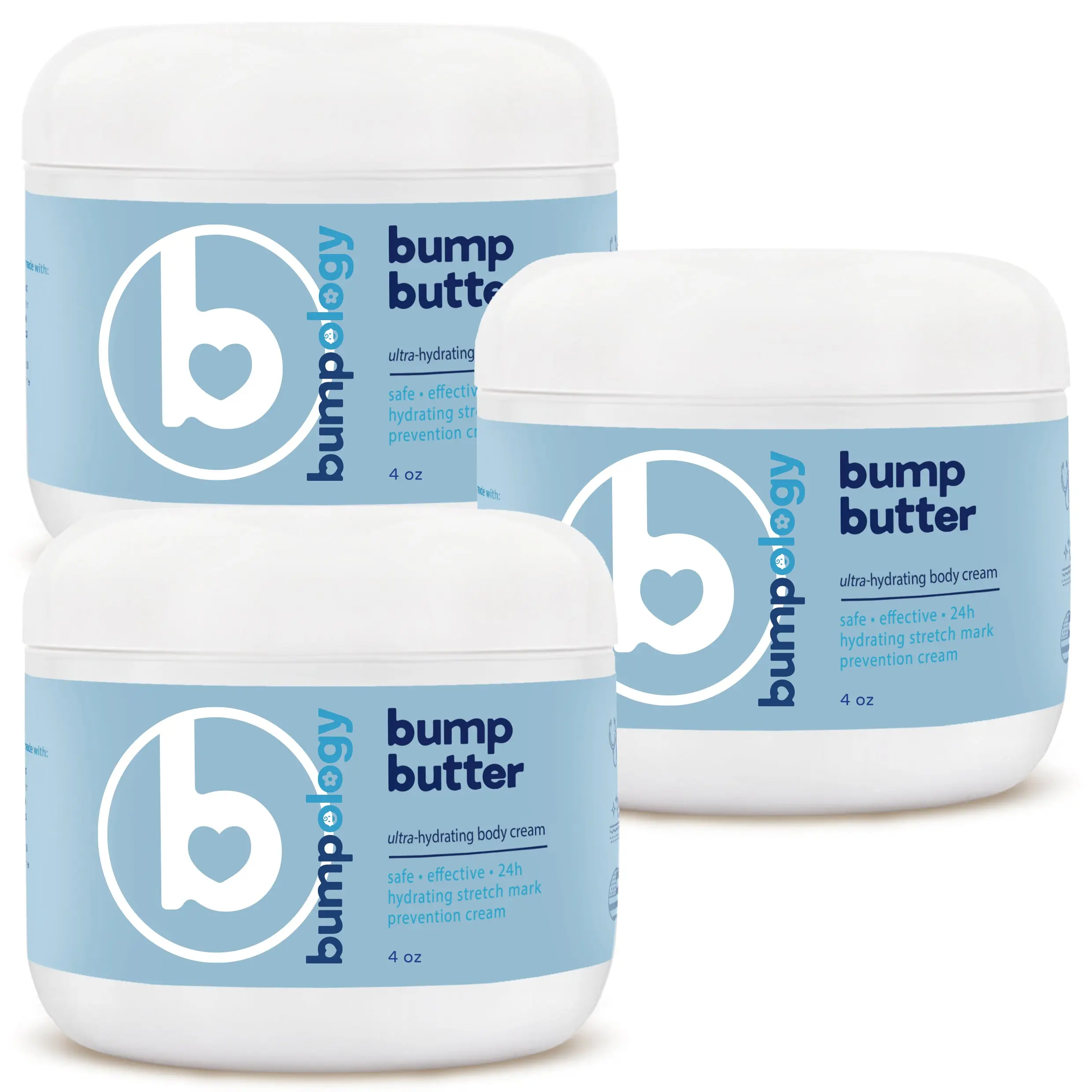 Bumpology Bump Butter 3 Pack | Shea, Mango & Cocoa Butter + Sunflower, Coconut & Argan Oils | Physician Formulated | Stretch Mark Protection & Hydrating Body Cream | Made in USA