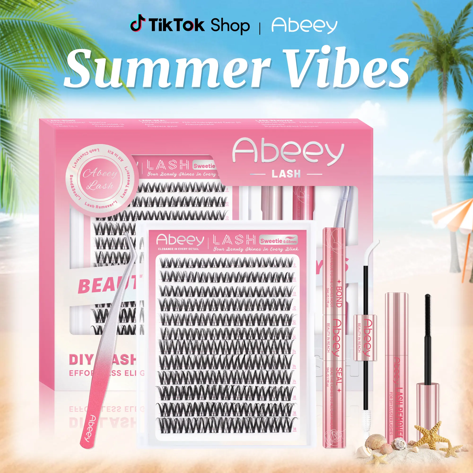 Abeey Natural Lash Clusters Kit | Flora Luxe Wispy DIY Eyelash Extensions - Super Soft Natural Volume Look, Waterproof & Beginner-Friendly Lash Set for Everyday Makeup