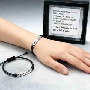 Adjustable couple bracelets and 'Never Give Up' inspirational bracelets. Tough days can't defeat you—they actually highlight your resilience. Elegant design with unique engravings. Perfect as a gift for parents, children, partners, or friends. Personalize