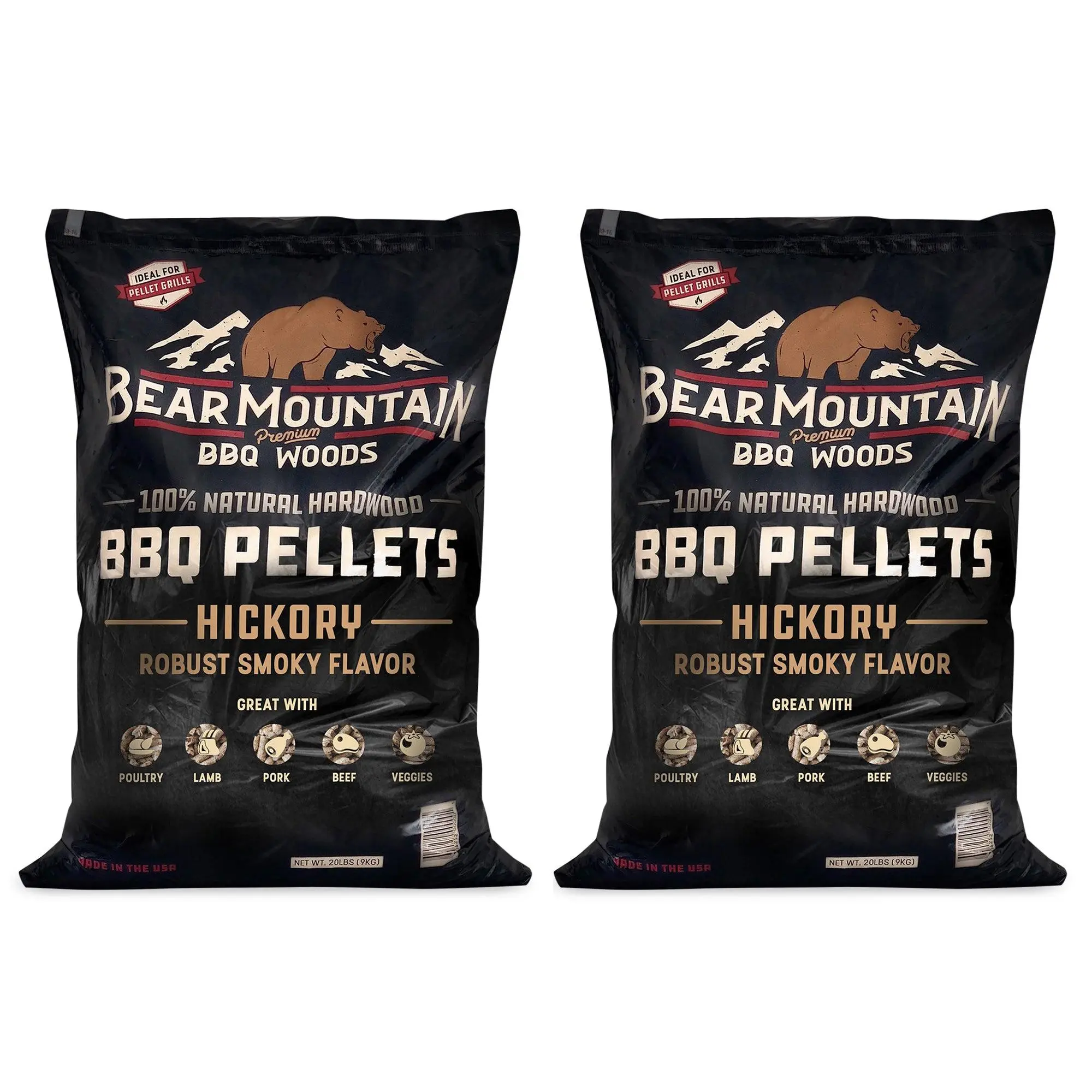 Bear Mountain BBQ All-Natural Hardwood Hickory Smoker Pellets, 40 Lb (2 Pack) Bear Mountain BBQ All-Natural Hardwood Hickory Smoker Pellets, 40 Lb (2 Pack)