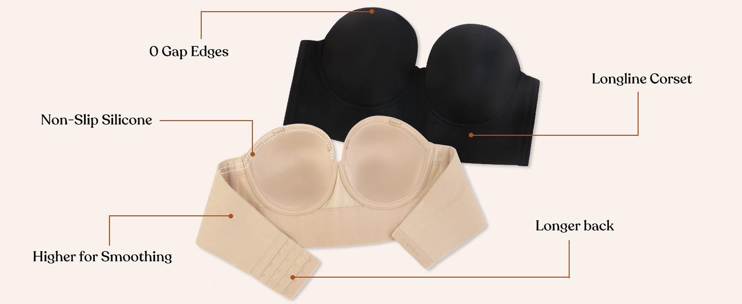 HSIA Blossom Daisy Lightlined Strapless Plus Size Supportive Grippy Longline Half Cup Women's Full Bust and Full Figure Corset Bra SpringStatements HSIA Blossom Daisy Lightlined Strapless Plus Size Supportive Grippy Longline Half Cup Women's Full Bust and Full Figure Corset Bra SpringStatements