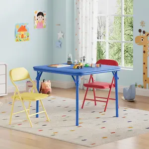 3-Piece Kids Folding Table and Chairs Set, Toddlers Children's Activity Table and Chairs Set for Dining Room,Daycare,Classrooms