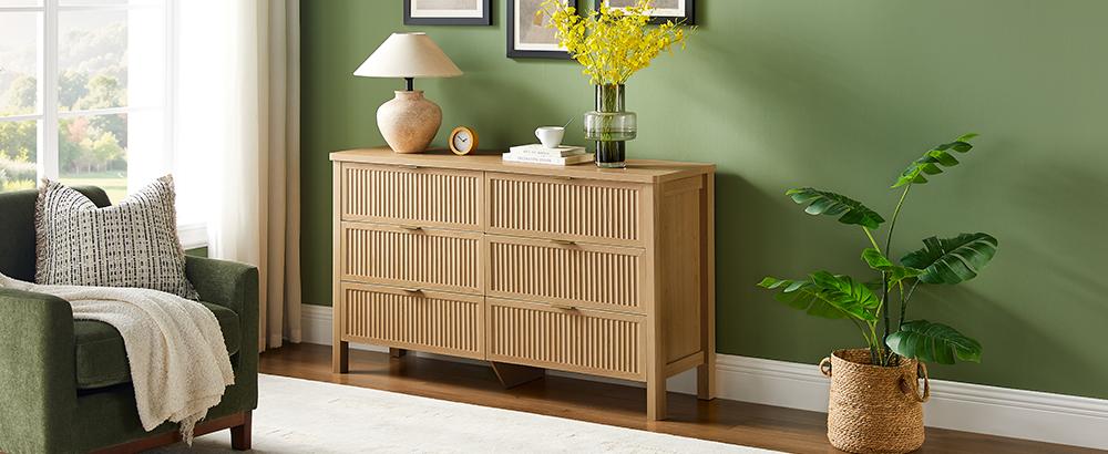 【SPRING GLOW UP】ONBRILL Fluted 6(7) Drawers Dresser for Bedroom, 55 Inch Wide Modern Wood Chest of Drawers, Mid Century Chests Drawer Clothing Organizer for Hallway