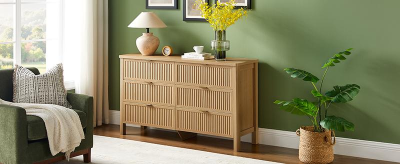 【Valentine's Day Gift】ONBRILL Fluted 6(7) Drawers Dresser for Bedroom, 55 Inch Wide Modern Wood Chest of Drawers, Mid Century Chests Drawer Clothing Organizer for Hallway