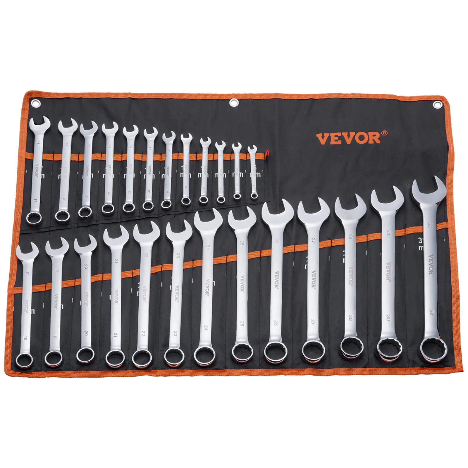【summerfinds】VEVOR Combination Wrench Set, 25-Piece Open End Wrench Set with Roll-up Pouch, Carbon Steel Wrench Set Metric 6 mm to 32 mm, Ideal for General Household, Garage, Workshop, Auto Repairs, Emergency
