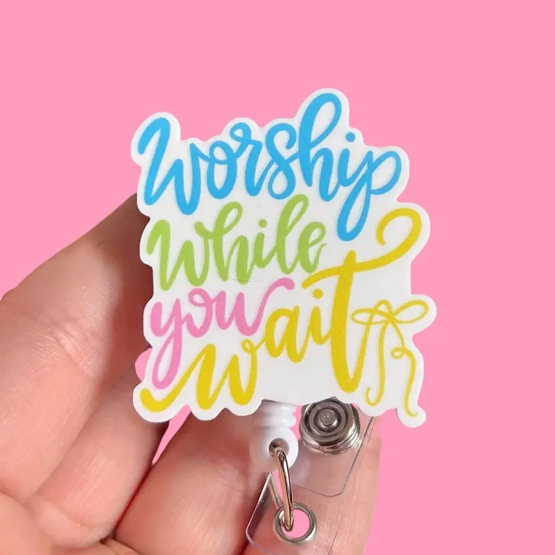 Glitter My Badge Worship while you wait badge reel for nurse and student nurse. Badge clip Badge pull - Retractable swivel clip with a 360 rotation. Great gift for coworker.