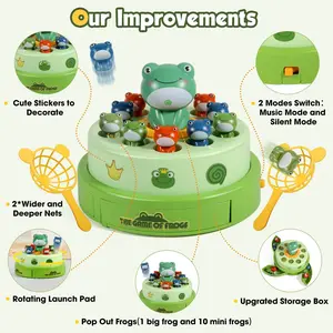 The Game of Frogs Musical Rotate Bounce Catch Board Game Interactive Kids Toys Sensory Toys for Boys Girls Toy Christmas Halloween Birthday Gifts Animals with 11 Cute Frog Models 2 Nets for Catching Frogs and 1 Sticker