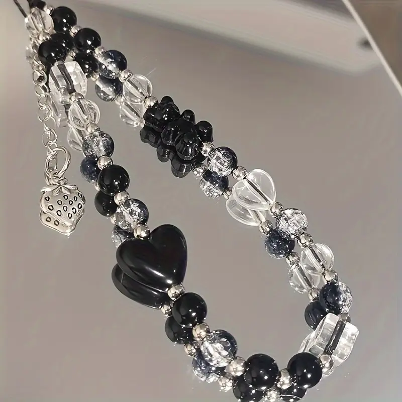Sweet Cool Black Bear Strawberry Mobile Phone Chain Earphone Pendant CCD Camera Universal Mobile Phone Hanging Rope Phone Charm Phone Accessories Cell Phone Accessories
