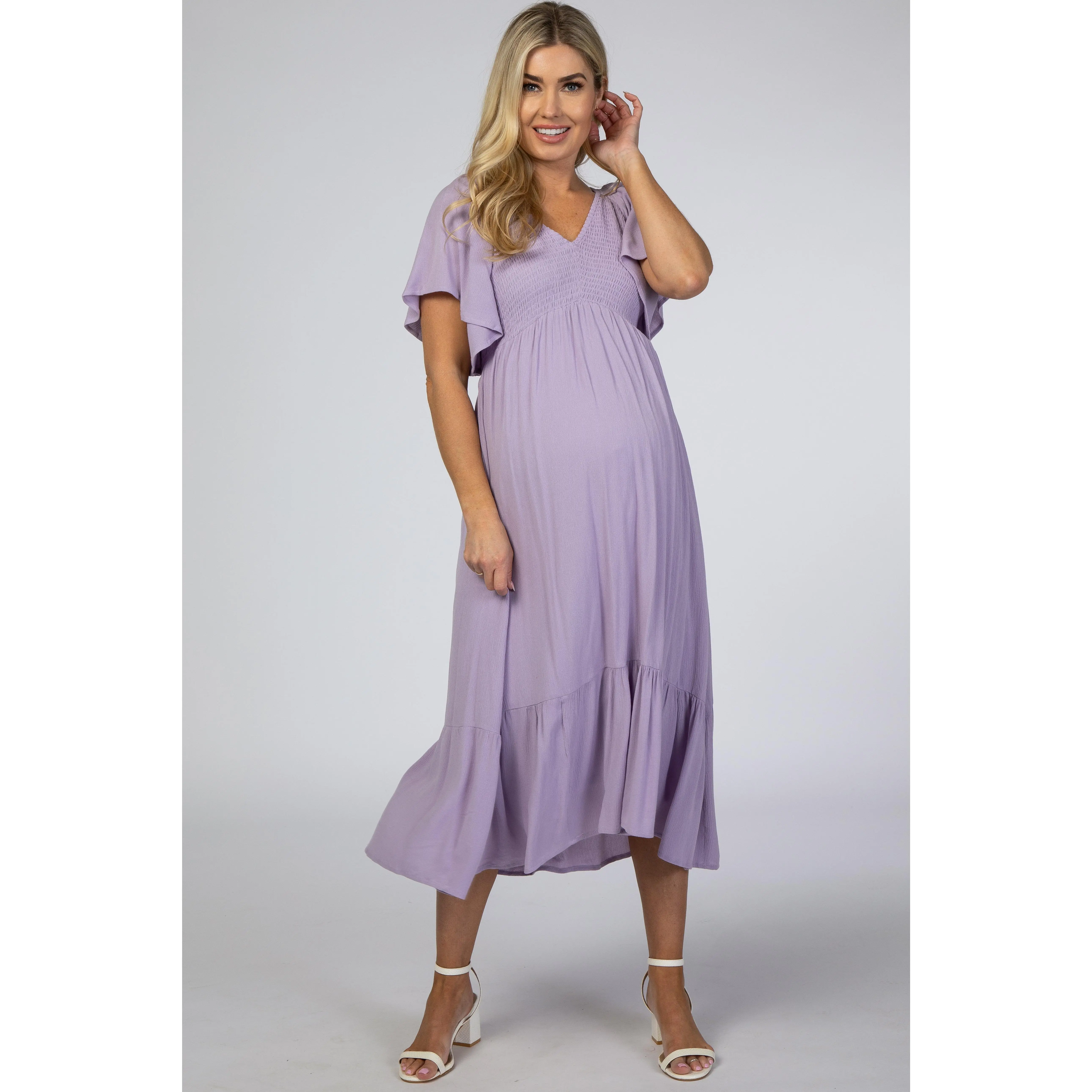 fitted lace wedding dress Rosa Hospital Gown Lavender – Everly Grey main image 0