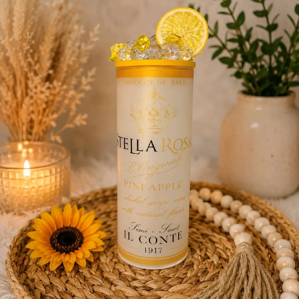 STELLA ROSE 20oz Embellished Pineapple Frosted Glass Tumbler - Sturdy, Reusable, Washable Large Kitchen Drinkware for Refreshing Iced Tea, Cherry-Lime Beverages, Large Size