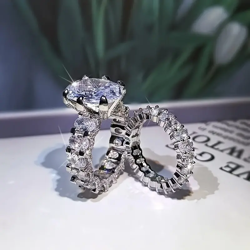 Fashion[8Ct Moissanite Ring] 8 Carat Moissanite S925 Silver Wedding Ring Set |                                         Engagement, Commemorative, Mother'S Day Gift For Wives, Girlfriends