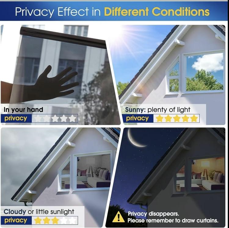 Window Privacy Film One Way, Reflective Mirror for Daytime Home Office Use, UV Sun Blocking, Heat Control17.5 x 78.74 Inches