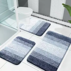 Soft Gradient Faux Cashmere Bath Mat Set 3 Pieces Ultra Absorbent Microfiber Shower Rug Non Slip Quick Dry Machine Washable Bathroom Floor Mat for Tub Toilet and Shower Area