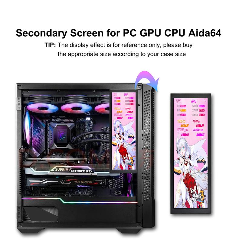 wisecoco 8.8“ Mini Bar Screen Display - Ultra-Wide IPS Panel, Type-C Connectivity, System Monitor for PC and Mac