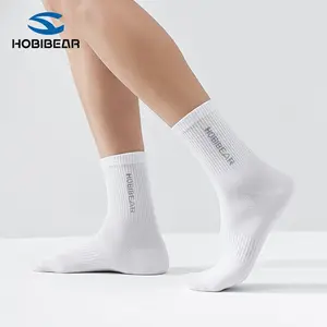 HOBIBEAR Athletic Socks, White Cotton Blend, 1 Pairs, Ribbed Cushioned