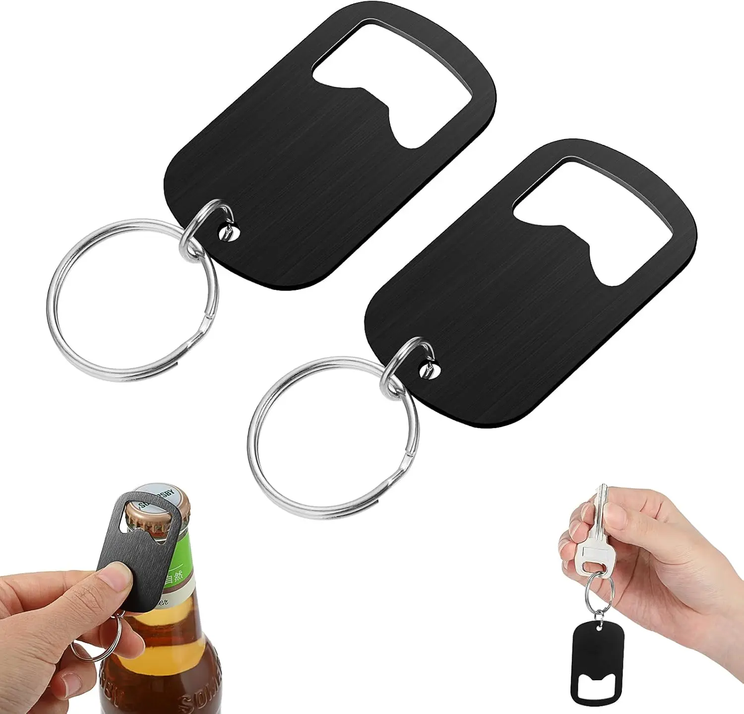 2Pcs Bottle Opener Keychain Beer Small Bottle Opener Stainless Steel Flat Key Chain Bottles Openers for Bartender Metal Portable Bar Keys for Bartender Bar Restaurant Black
