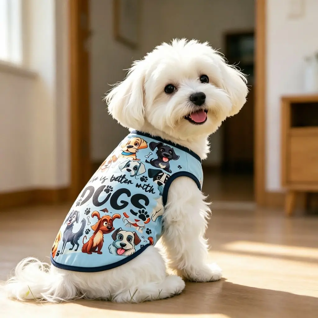 Pet Dog Shirt, "Life Is Better With Dogs" Print Sleeveless Tank Top, Cute Cartoon Dog Pattern Pet Clothing, Clothes, Puppy, Suitable for Small/Medium-Sized Dogs, Breathable Summer Daily Wear Apparel